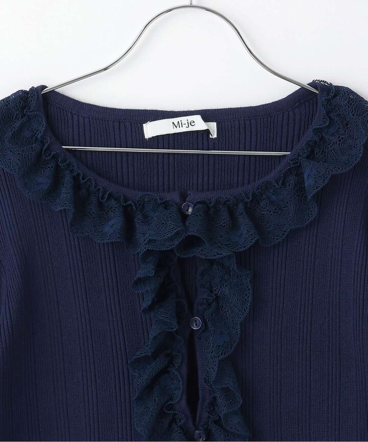 Frill Lace Knit Cardigan,Navy, medium image number 6