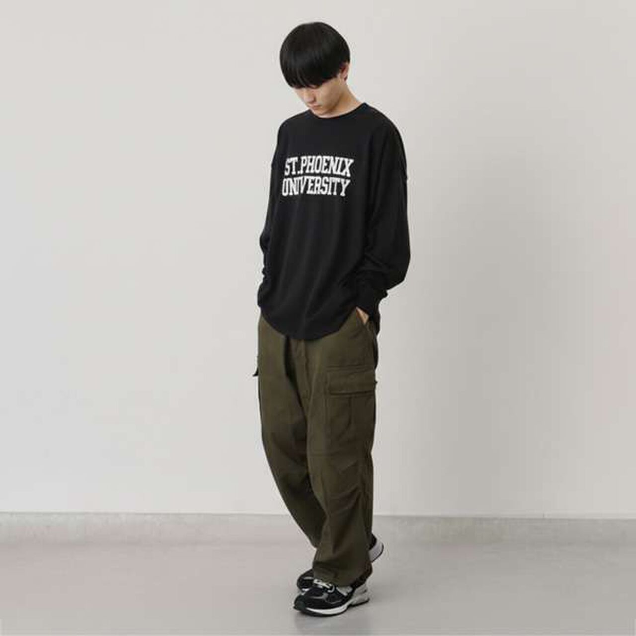 Flocked College Logo Print Long-Sleeve T-Shirt,Navy, large image number 9