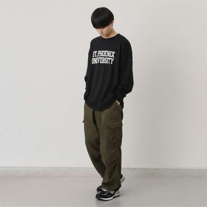 Flocked College Logo Print Long-Sleeve T-Shirt,Navy, medium image number 9