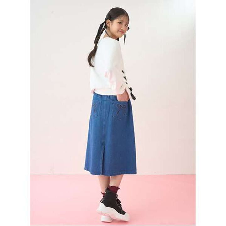 Pearl & Rhinestone Denim Midi Skirt,Black, medium image number 5