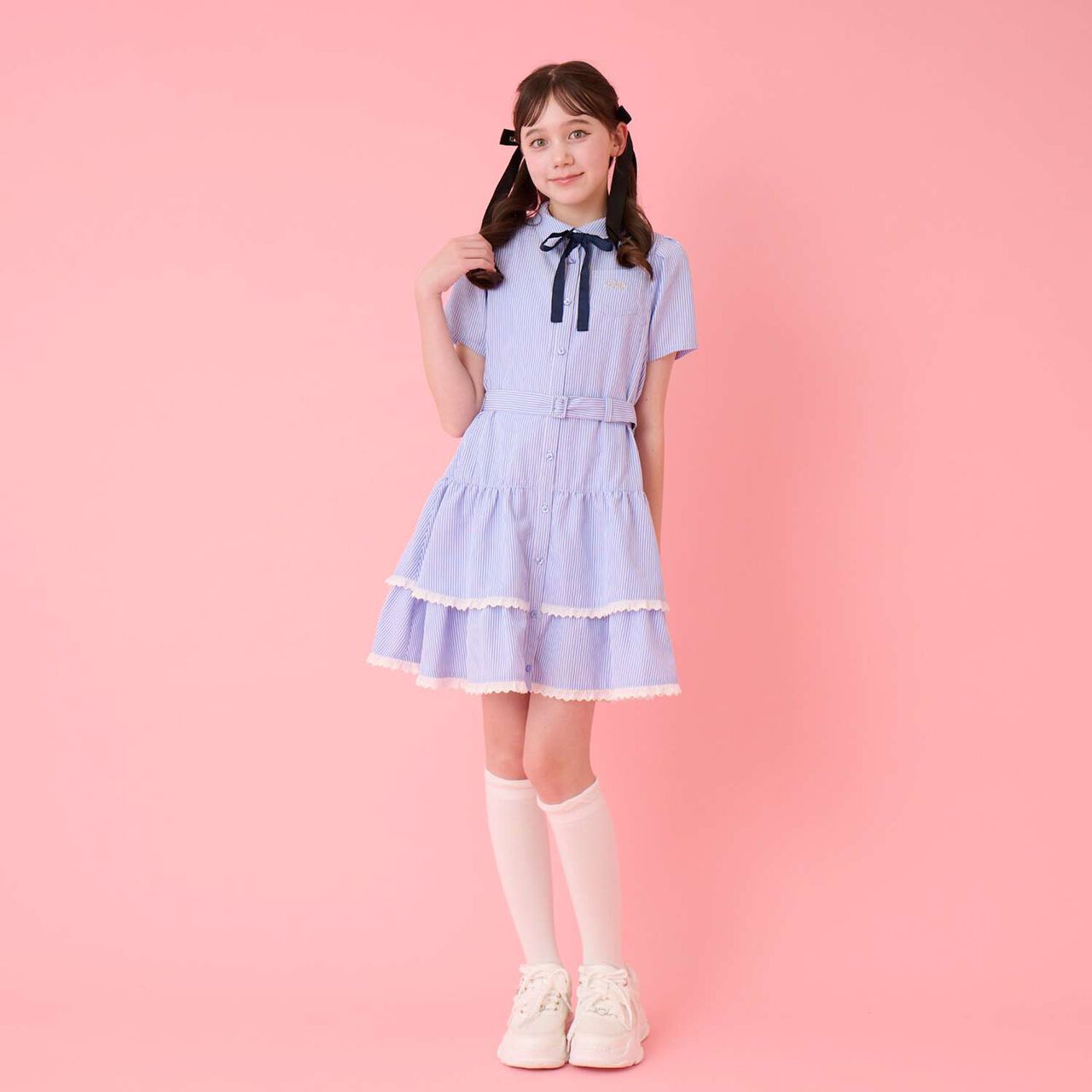 Tiered Shirt Mini One-Piece Dress,Blue, large image number 0