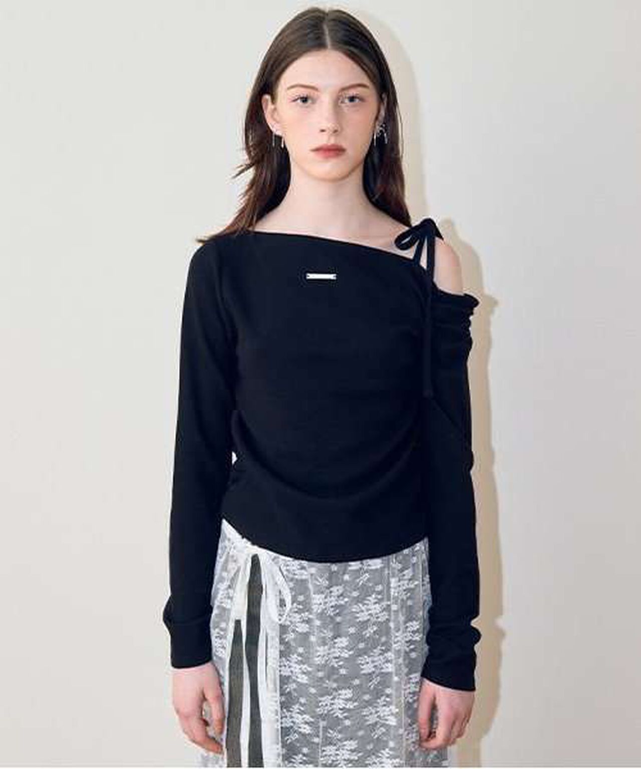 One-Shoulder Ribbon Tereko,Black, large image number 0