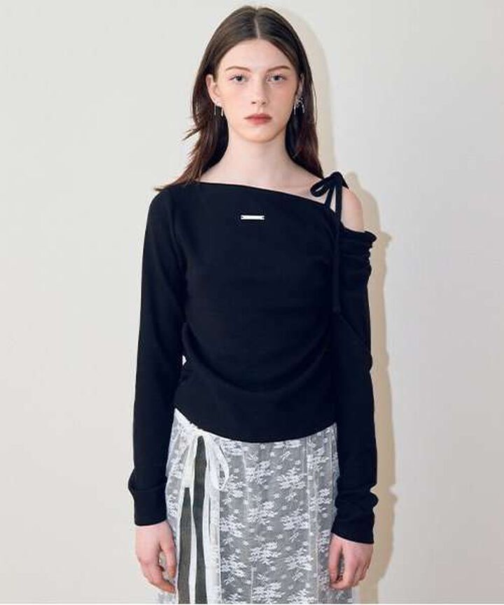 One-Shoulder Ribbon Tereko,Black, medium image number 0