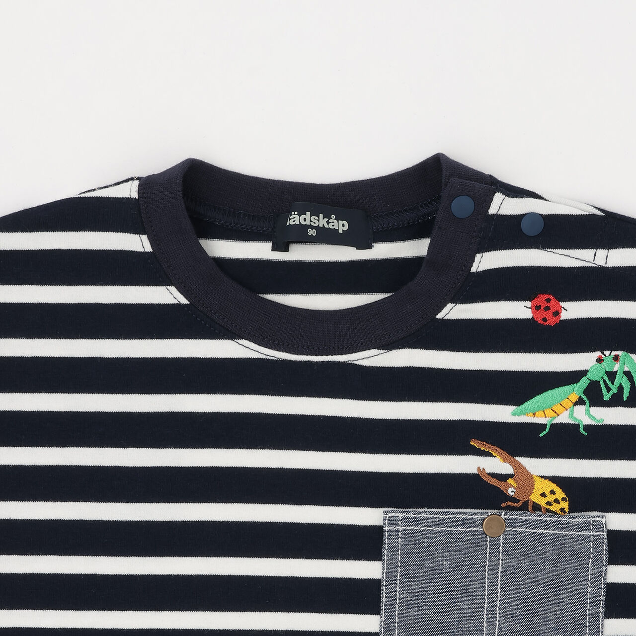 Insect Stripe Pattern Long-Sleeve T-Shirt with Pocket,Navy, large image number 9