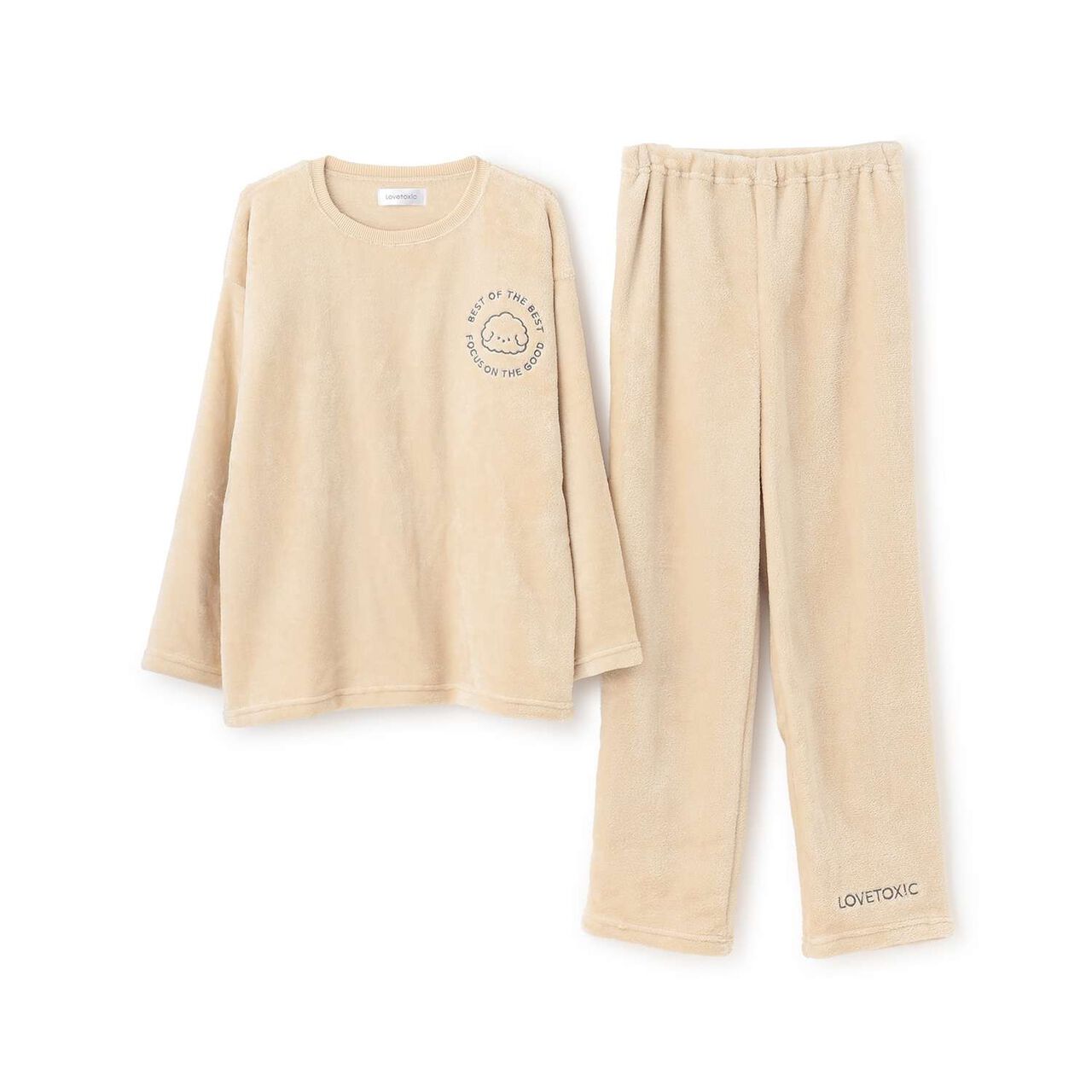 Warm Animal Circle Embroidered Loungewear & Pajama Pants Set,Beige, large image number 5
