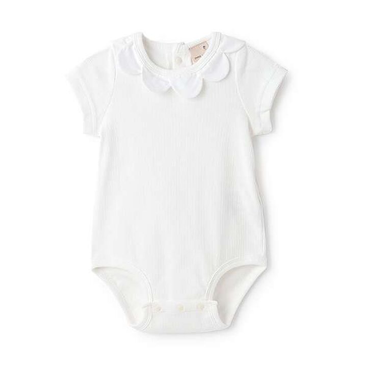 Scallop Trim Short-Sleeve Romper,Off white, medium image number 0