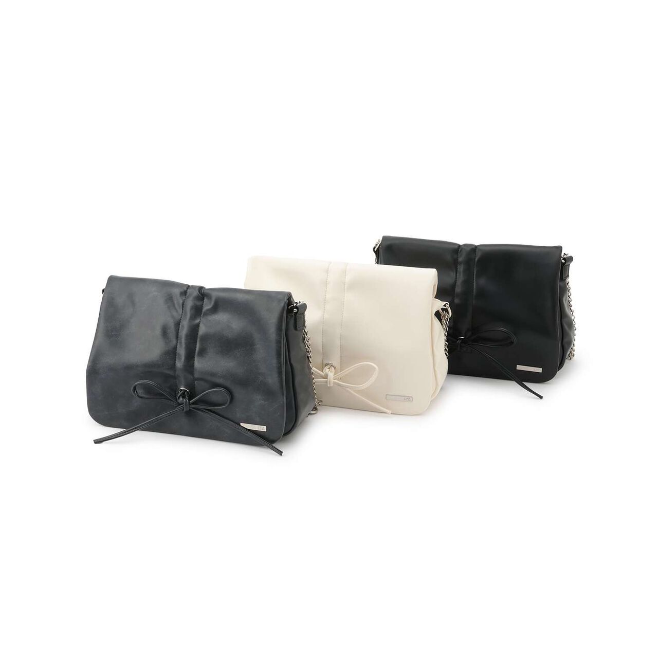 Faux Leather Ribbon Chain Shoulder Bag,Ivory, large image number 7