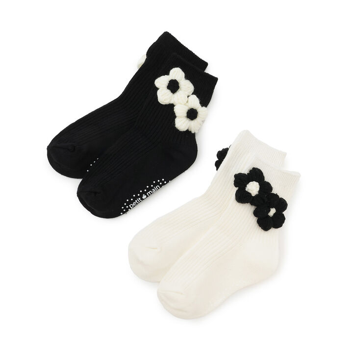 Crew Socks with Floral Accent,Off white, medium image number 4