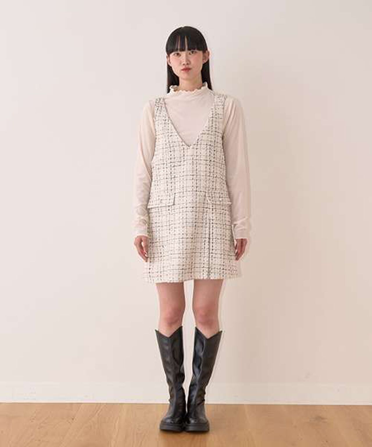 Tweed Jumper Skirt,Off white, large image number 8