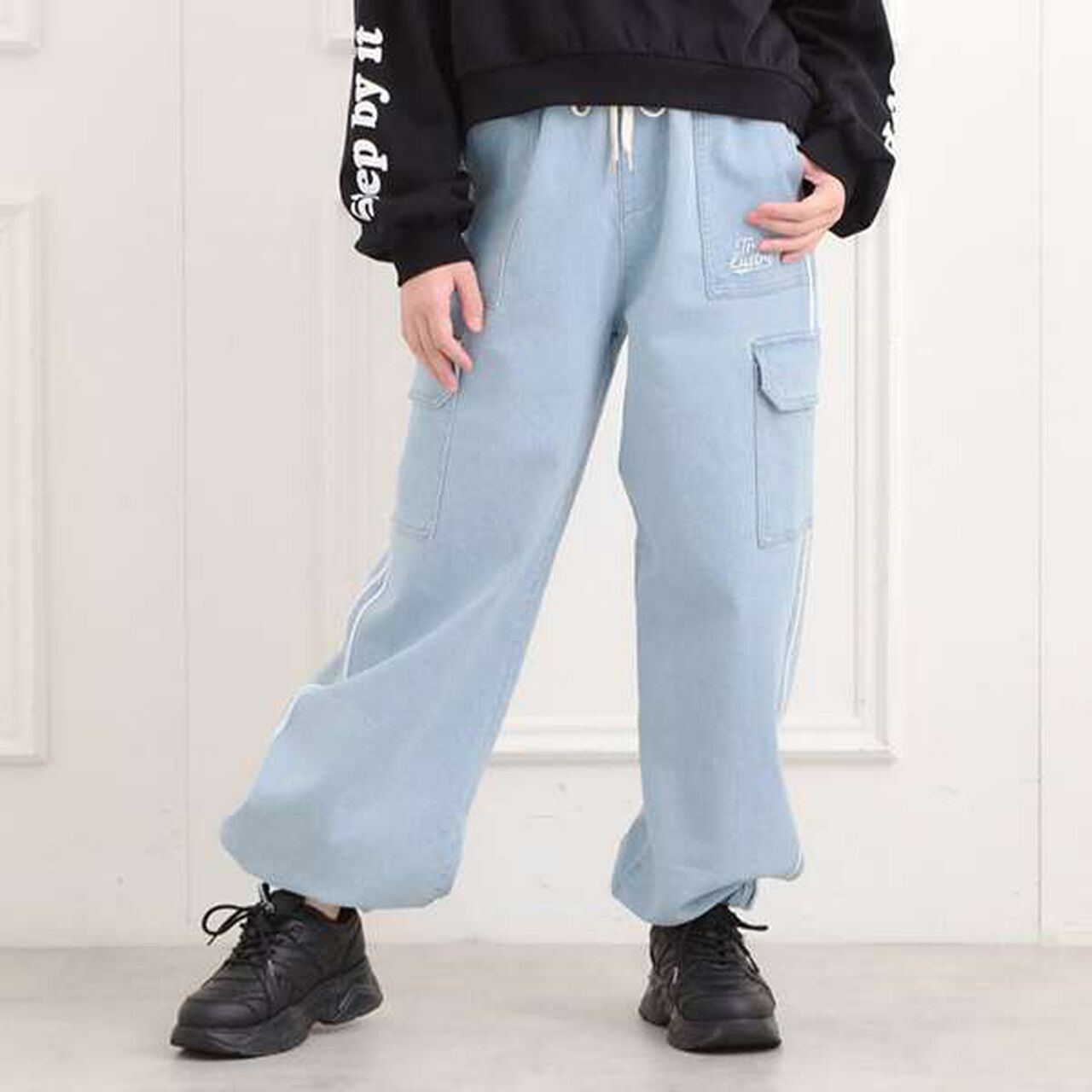 Line Denim Cargo Pants,Light blue, large image number 0