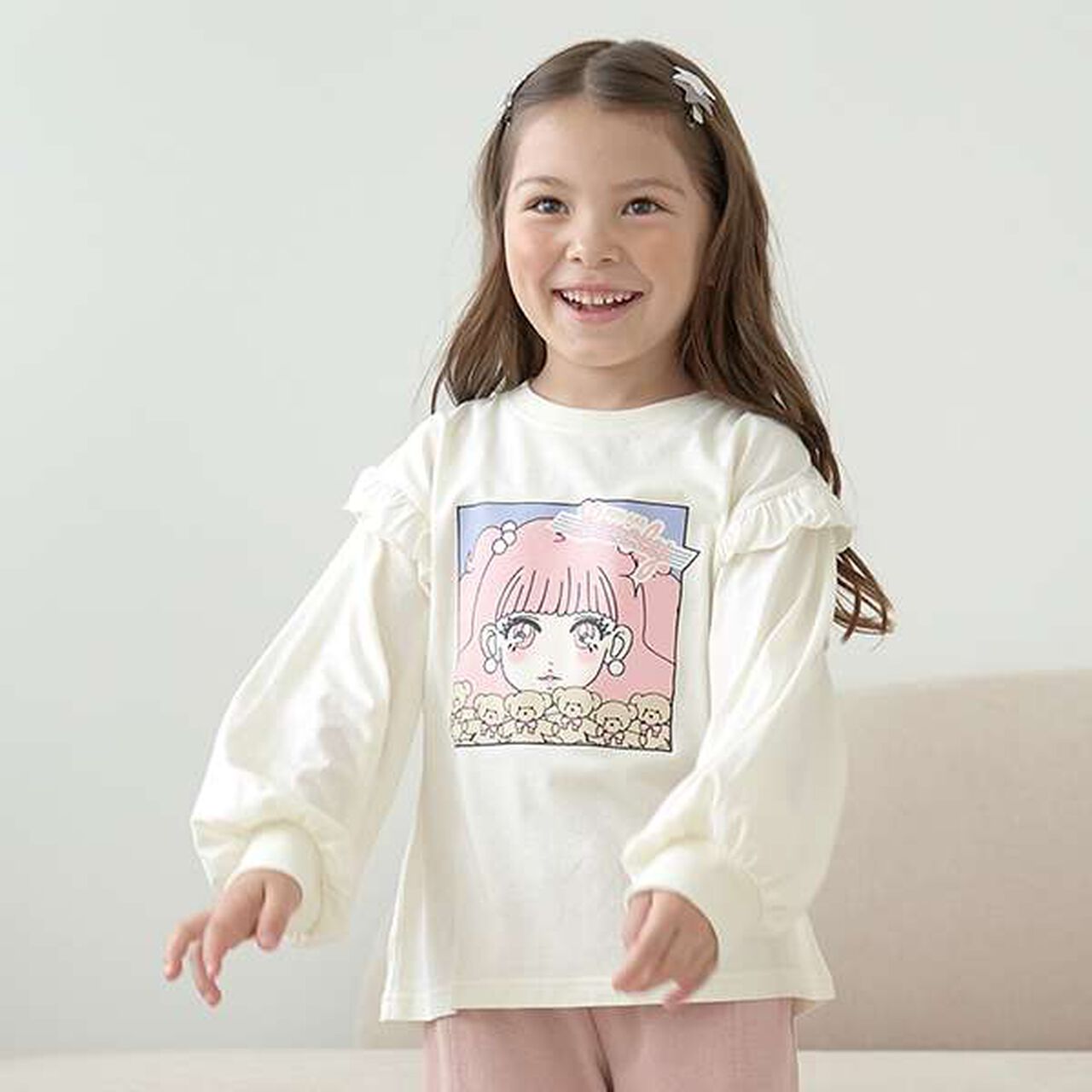 Non-Deforming Girls' Frill Big T-Shirt,Mint, large image number 16