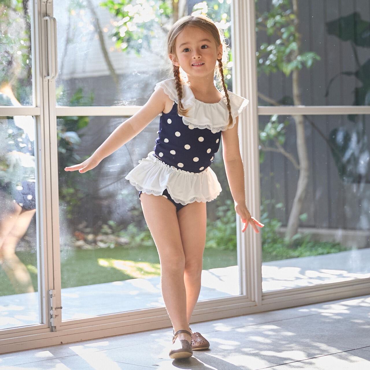 [SWIM] Dot Lace Frill Tankini,Light khaki, large image number 0