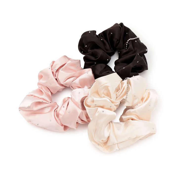 Satin Scrunchie with Stones,Ivory, medium image number 3