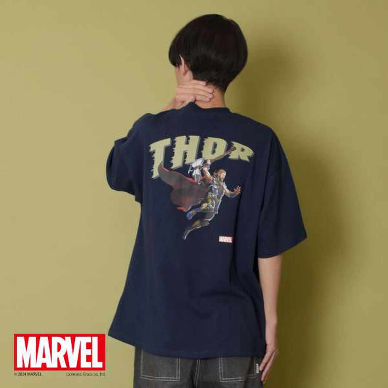 [Adult Size Available] [MARVEL] Thor / Back Print Big T-Shirt,Navy, large image number 0