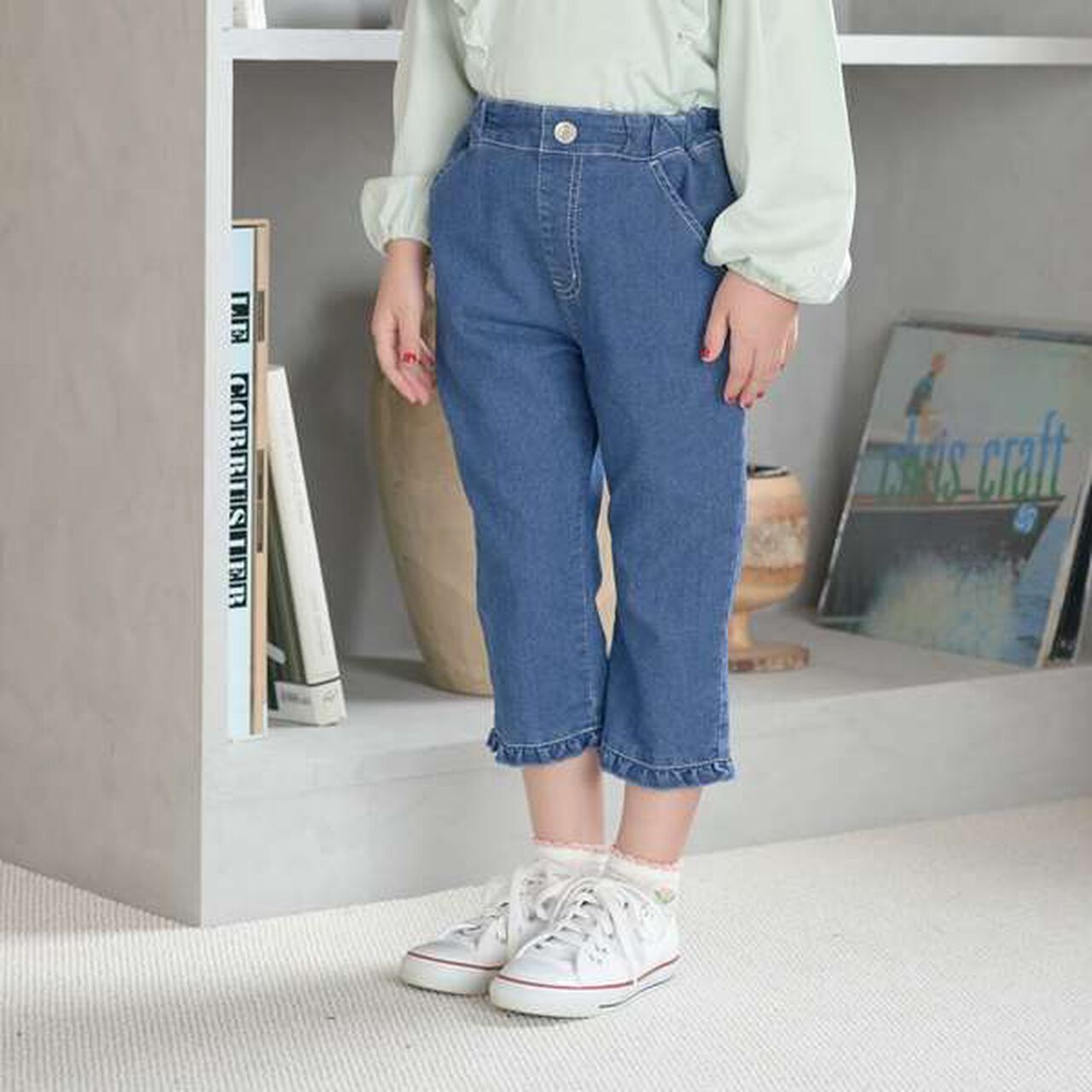Chibi Frill Stretch Capri Pants,Ivory, large image number 20