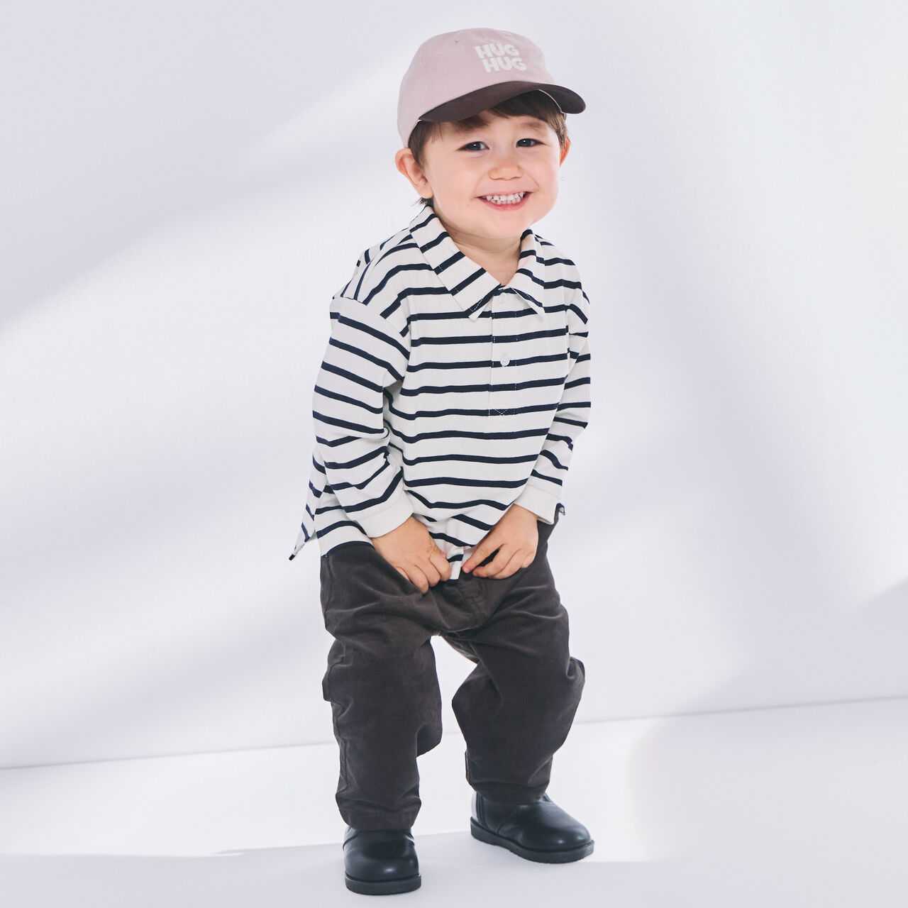 Stripe Polo Collar Long-Sleeve T-Shirt,Ivory, large image number 4