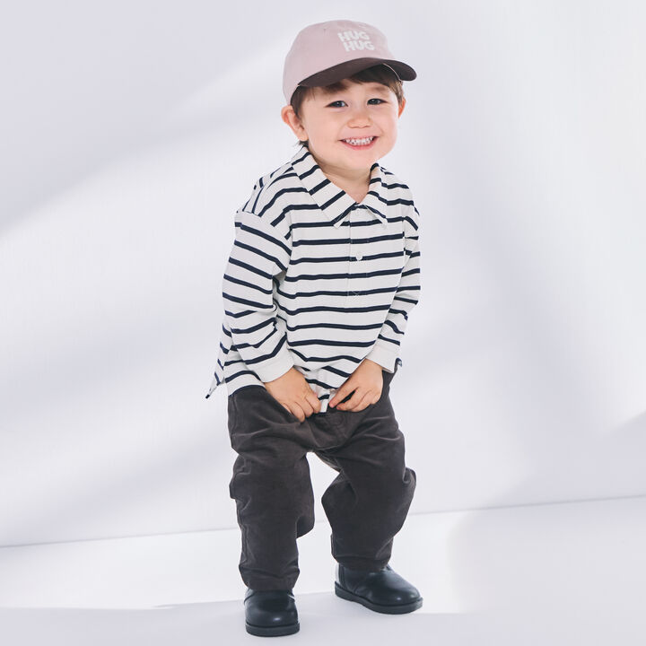 Stripe Polo Collar Long-Sleeve T-Shirt,Ivory, medium image number 4