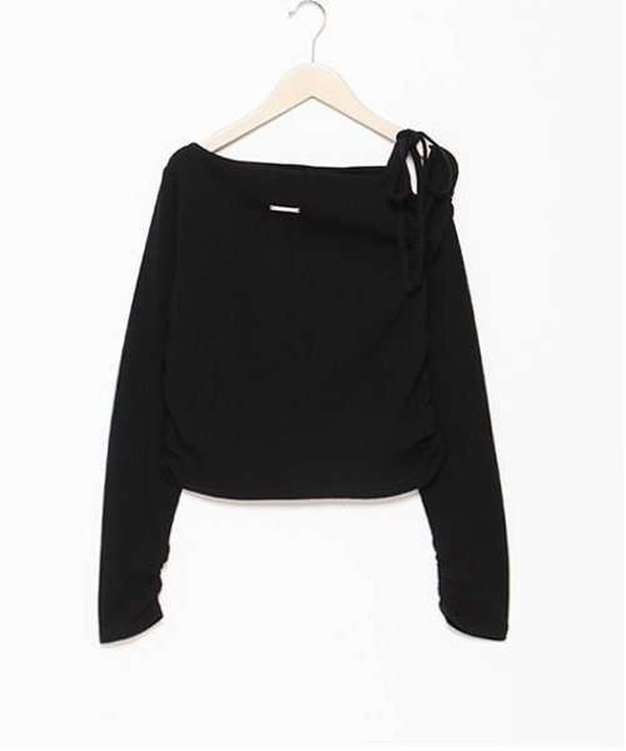 One-Shoulder Ribbon Tereko,Black, large image number 4