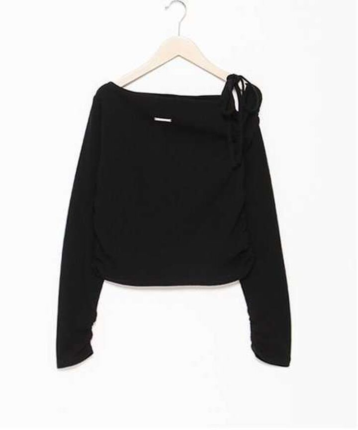 One-Shoulder Ribbon Tereko,Black, medium image number 4