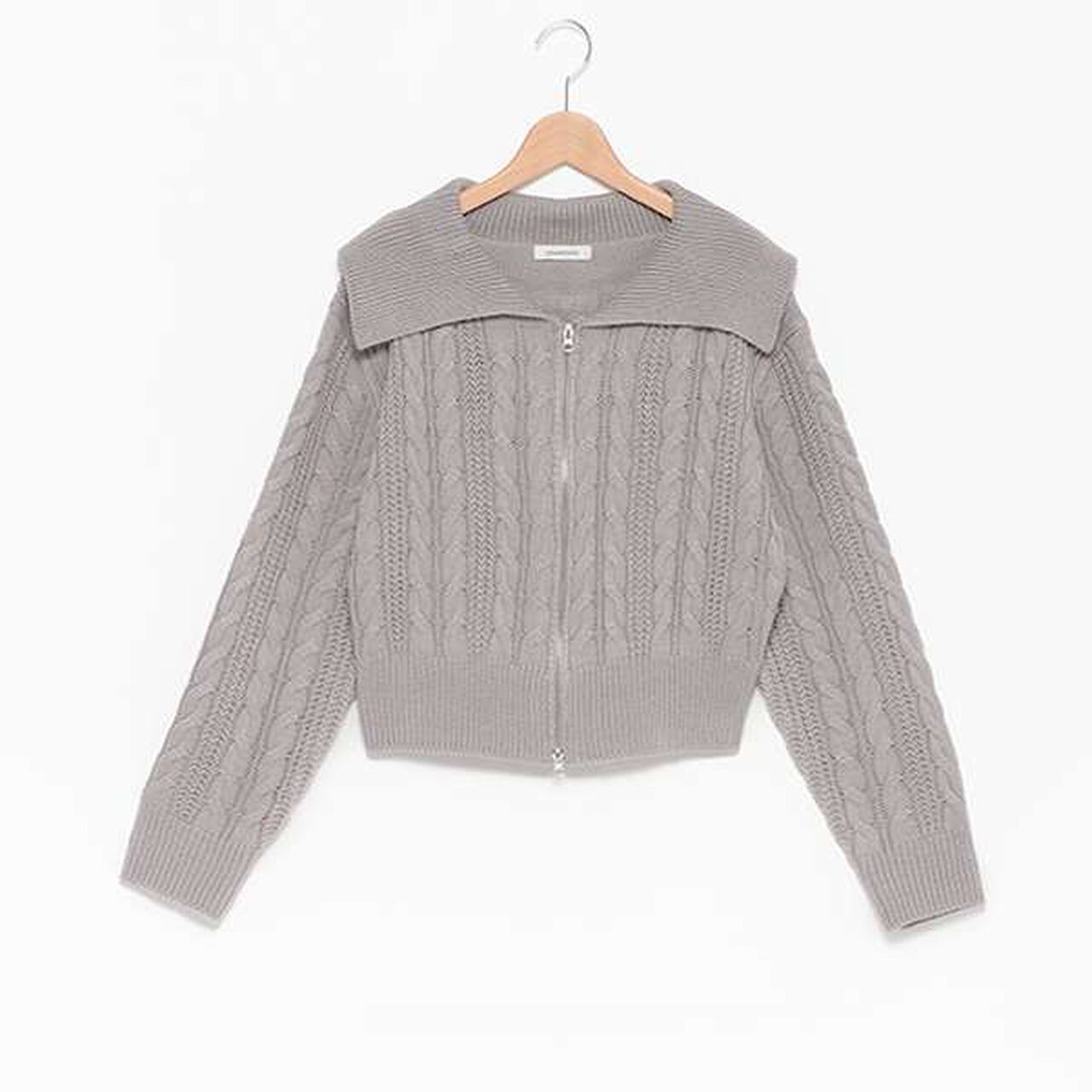 Washable Cable Knit Zip Cardigan,Wine red, large image number 2