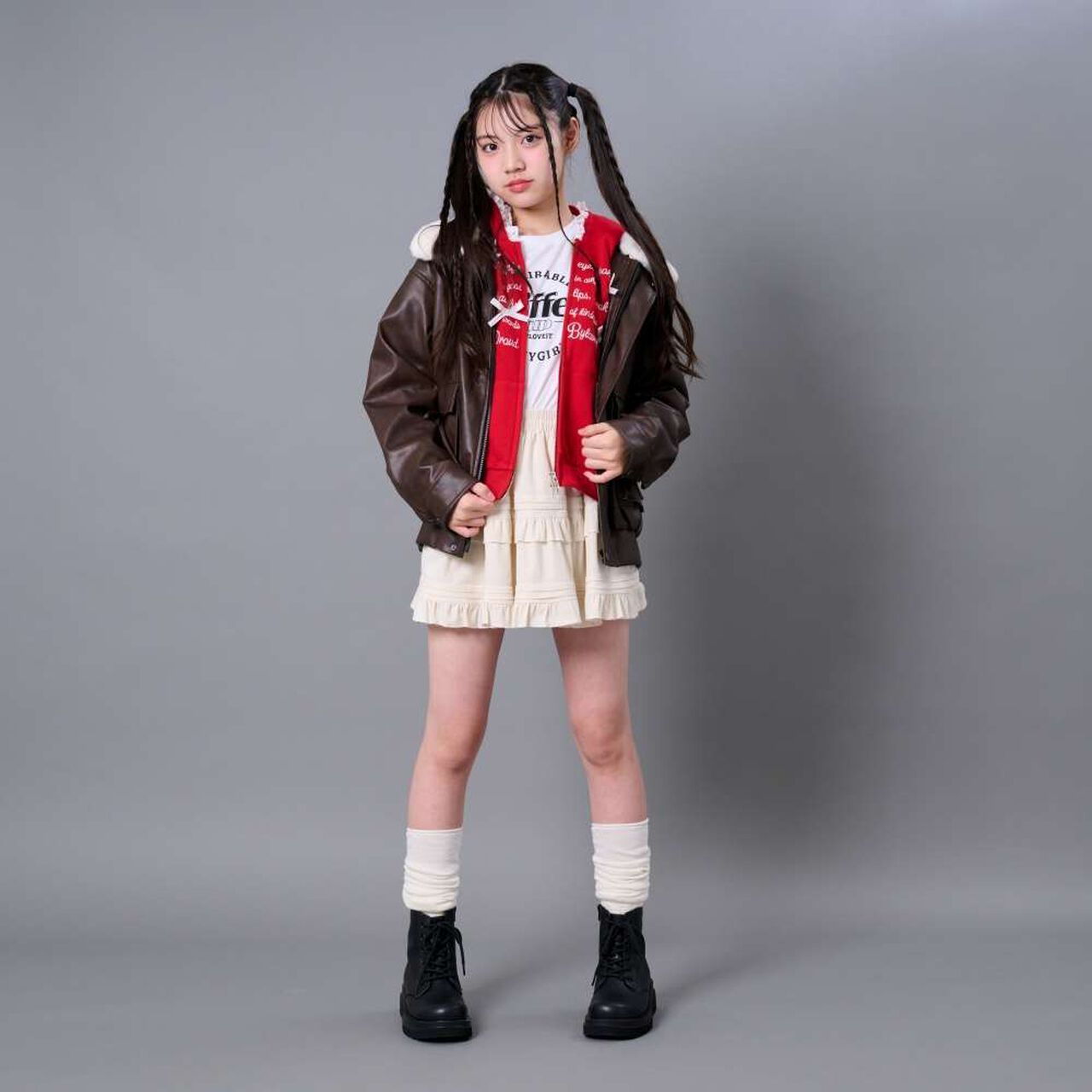 Faux Leather Jacket with Fur Collar,Black, large image number 1