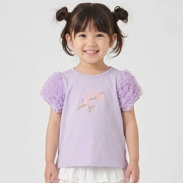 Sakura Shoulder Frill Short Sleeve T-Shirt,, medium