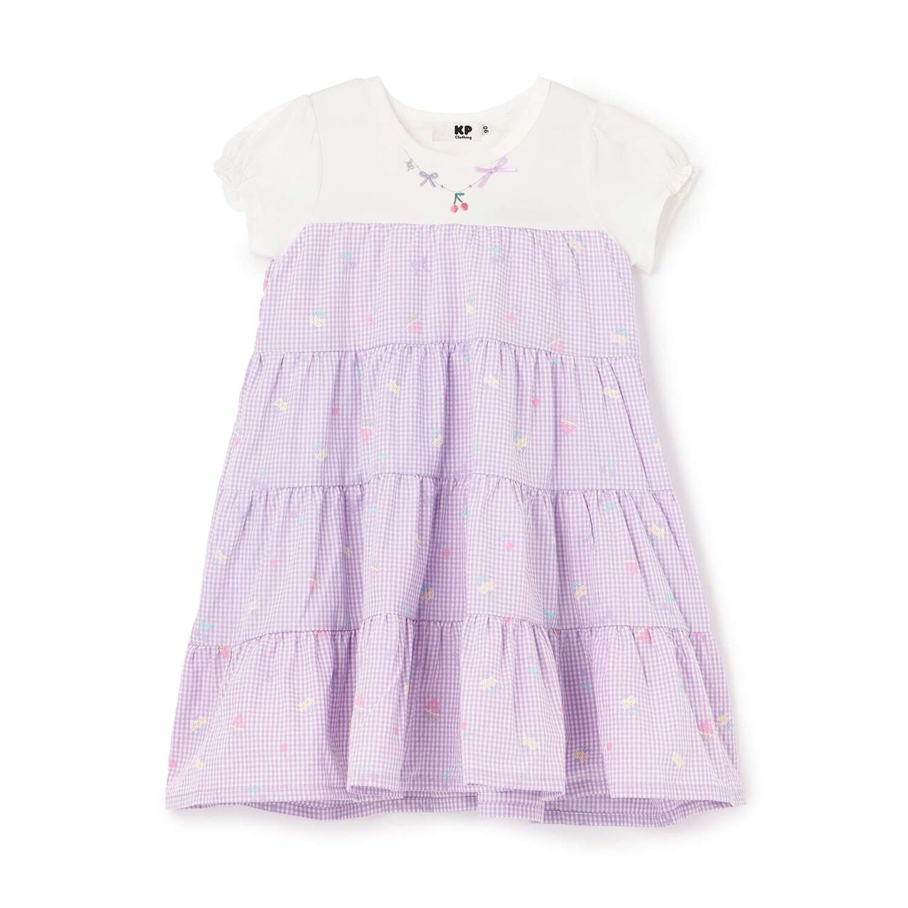 Pre-Dyed Check Foam Print Tiered One-Piece,Lavender, large image number 0