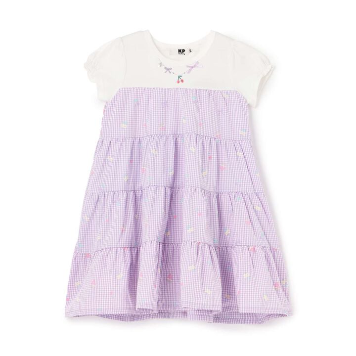 Pre-Dyed Check Foam Print Tiered One-Piece,Lavender, medium image number 0