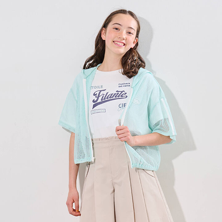 Mesh Short-Sleeve Logo Parka T-Shirt Set,Off white, medium image number 7