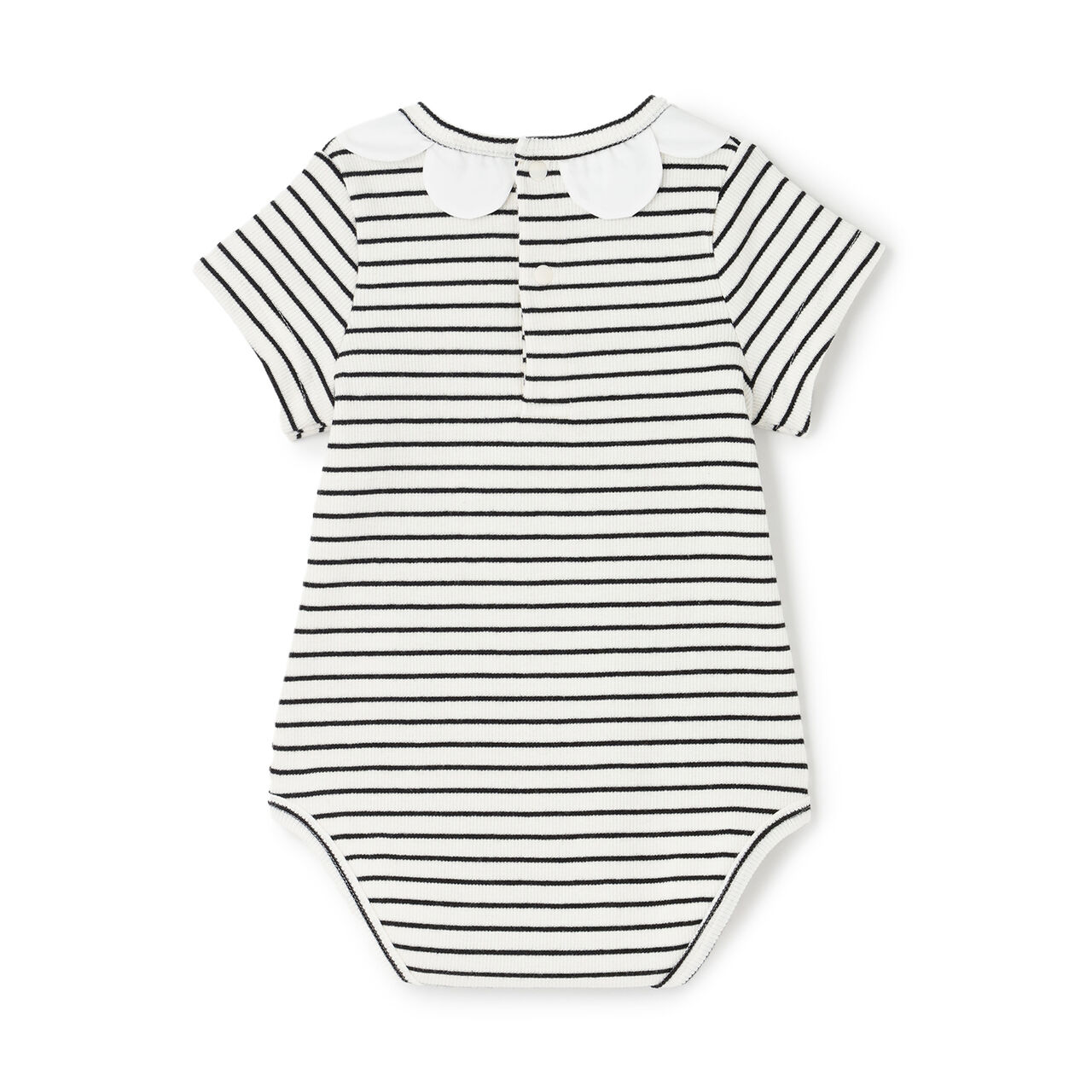 Short-Sleeve Scallop Trim Romper,Black, large image number 4