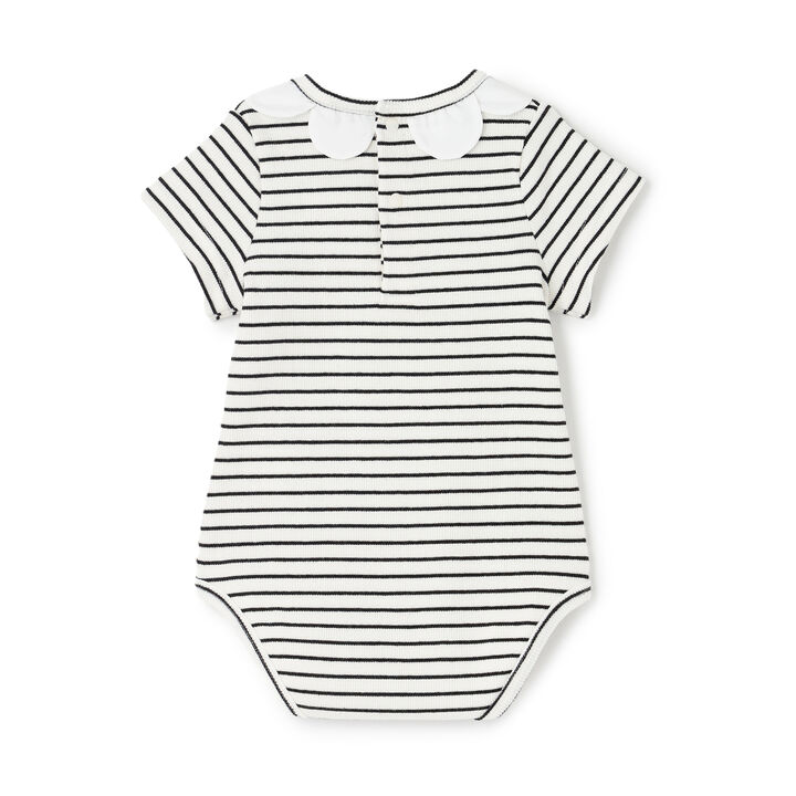 Short-Sleeve Scallop Trim Romper,Black, medium image number 4