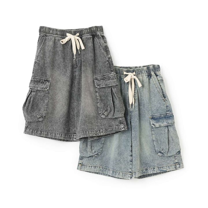 Half Denim Cargo Pants,Blue, medium image number 3