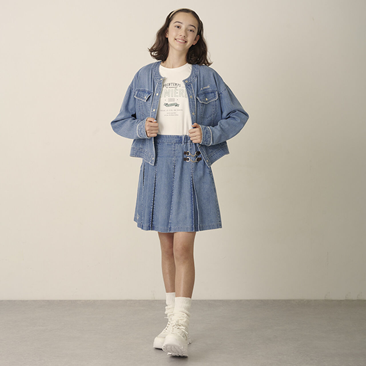 Collarless Denim Jacket,Deep blue, large image number 8