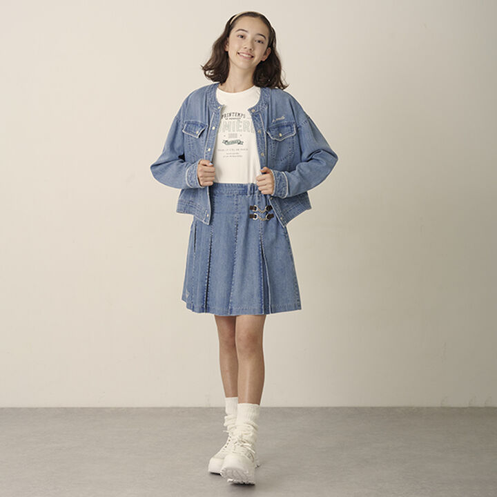 Collarless Denim Jacket,Deep blue, medium image number 8