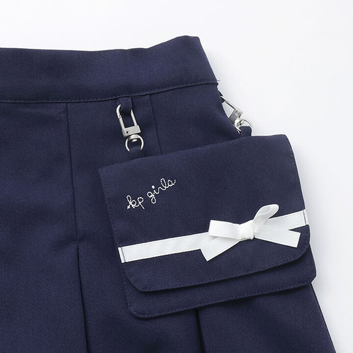 Pleated Skirt-Pants with Detachable Pocket,Navy, medium image number 3