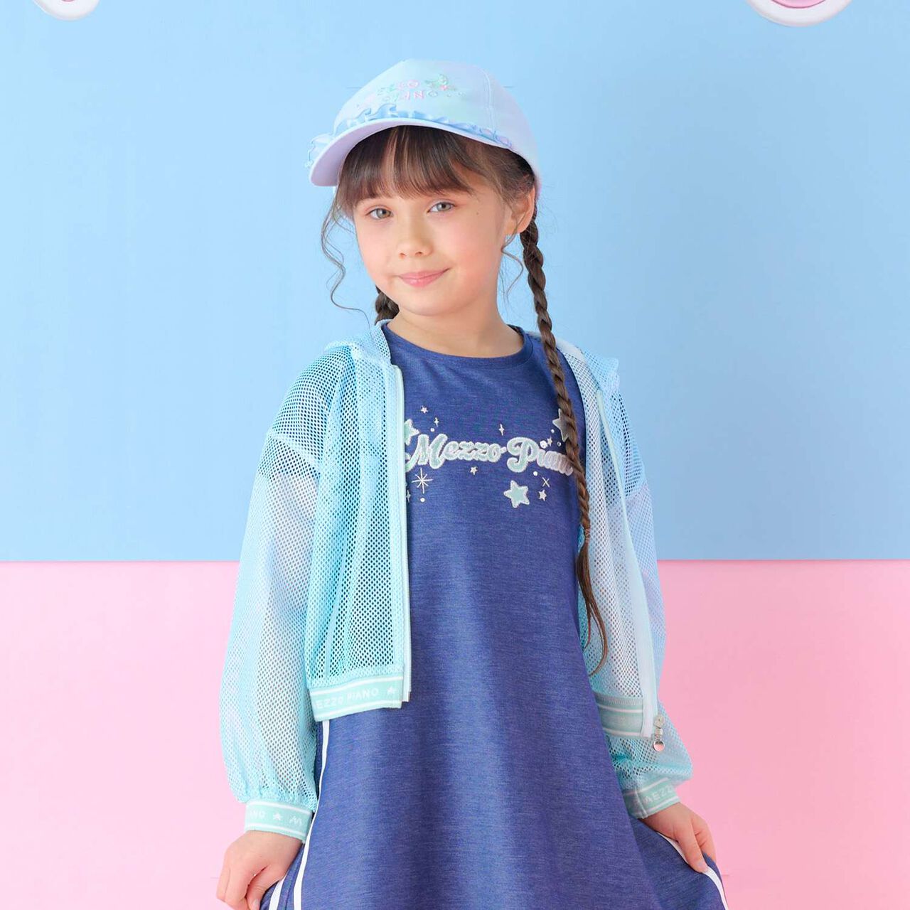 Mesh Zip Parka & Shoulder Opening Cut One-Piece Dress Set,Lavender, large image number 15