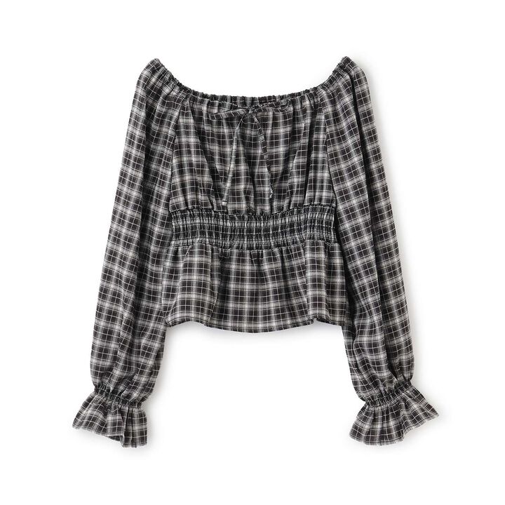 Checkered Off-Shoulder Blouse,Off white, medium image number 6