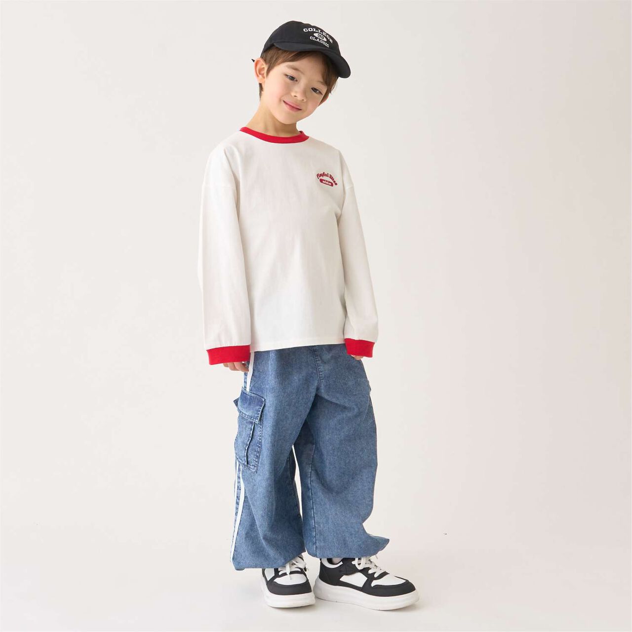 [Elastic Hem] Striped Denim Cargo Pants,Black, large image number 7