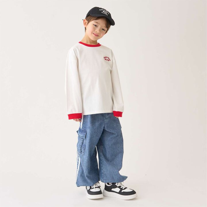 [Elastic Hem] Striped Denim Cargo Pants,Black, medium image number 7