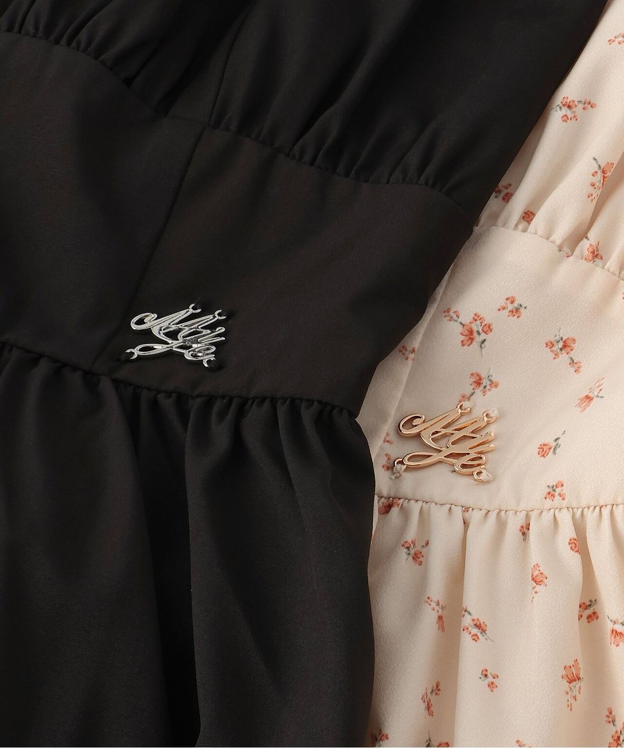 Tie-Front Gathered One-Piece Dress [Korean Fashion],Black, large image number 14