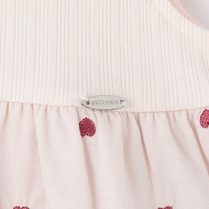[Link] Heart Embroidery Docking One-Piece Dress,Dark red, medium image number 9