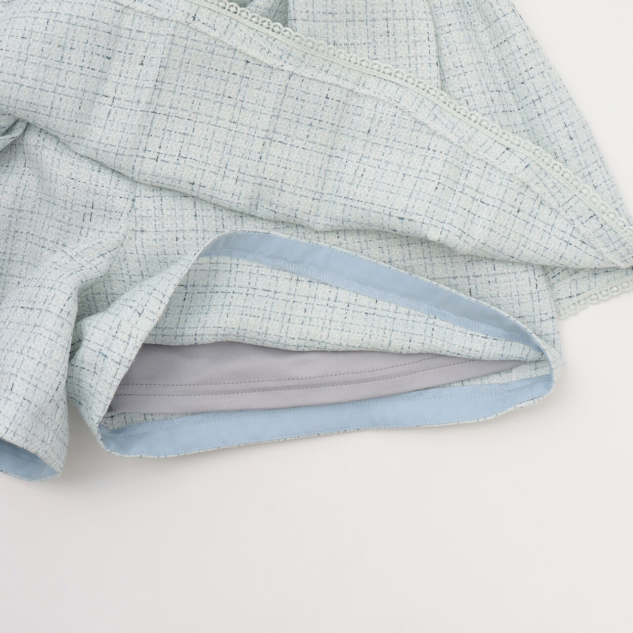 Lame Tweed Tacked Flare Shorts♪,Light blue, large image number 8