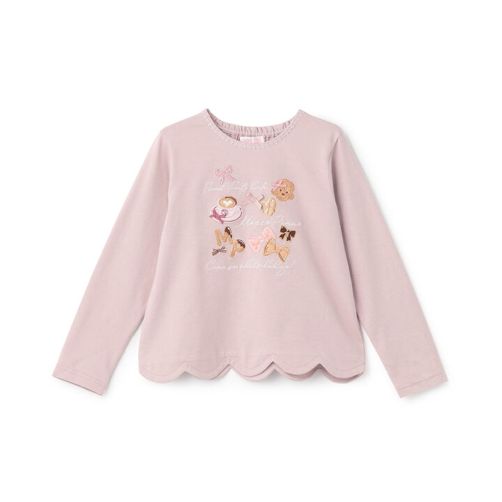 [Popular Item Restocked] [Not Available at Physical Stores] Caf&eacute; Appliqu&eacute; Embroidery Scalloped Hem Long-Sleeve T-Shirt,, medium