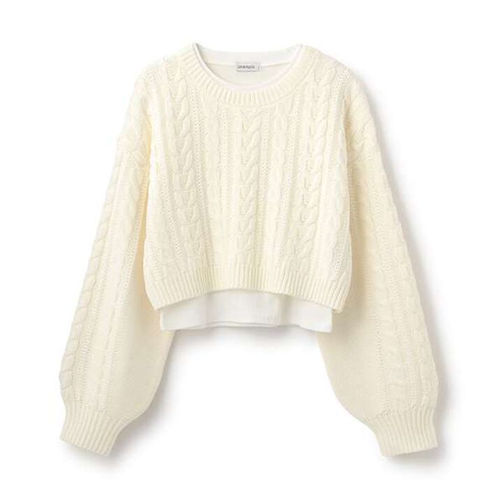 Inner Layered Cropped Knit,Deep red, medium image number 11