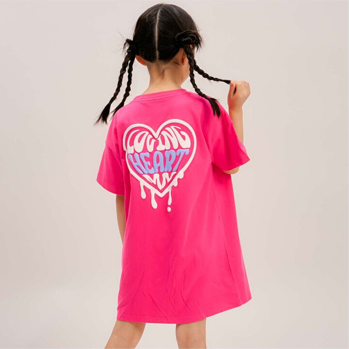 [100% Cotton] Affordable Back Heart Short-Sleeve T-Shirt One-Piece Dress,Cherry Pink, medium image number 0