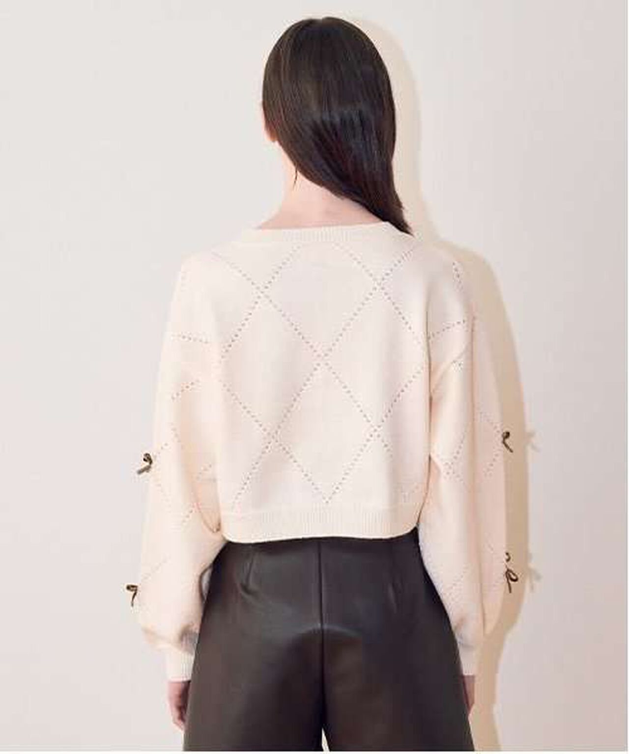 Ribbon Motif Diamond Knitwear,Black, large image number 4