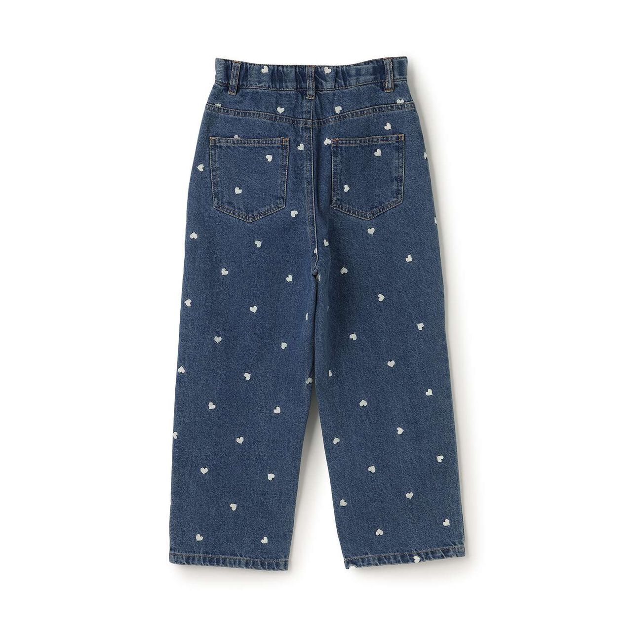 [Soft Denim] Heart Embroidered All-Over Pattern Barrel-Leg Pants for Girls [Kids],Blue, large image number 12