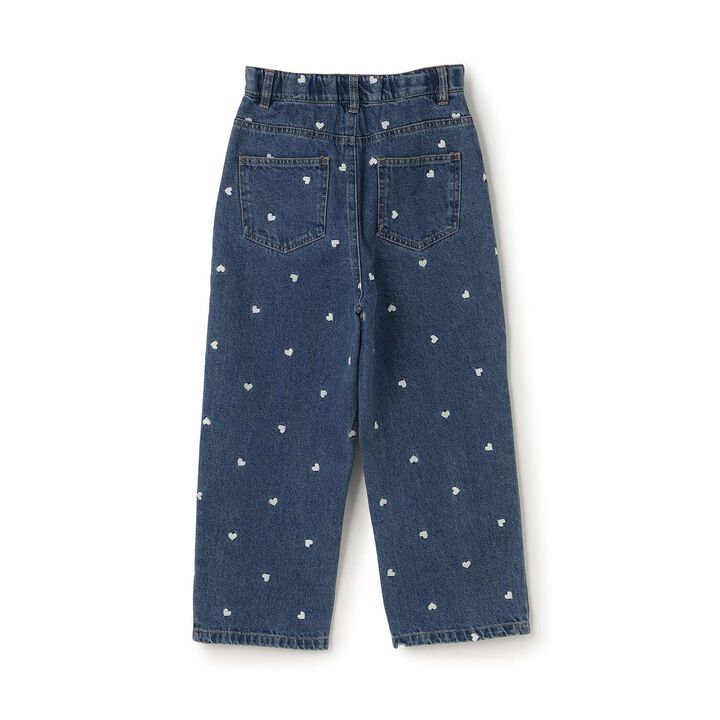 [Soft Denim] Heart Embroidered All-Over Pattern Barrel-Leg Pants for Girls [Kids],Blue, medium image number 12