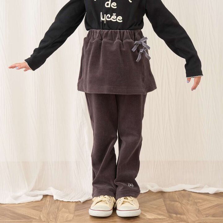 Plush Velour Coordinatable Setup Flared Pants with Skirt,Emerald green, medium image number 34