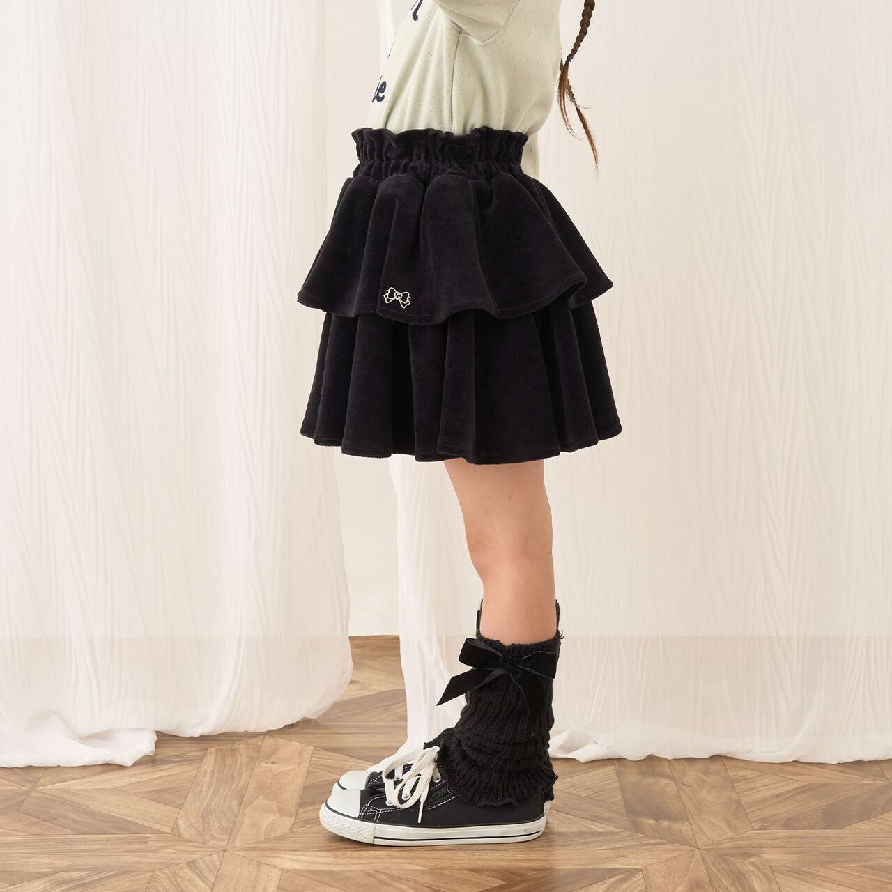 Plush Velour Coordinatable Tiered Skirt,Black, large image number 30